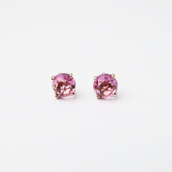 EAR-14K Rose Gold Round Pink Topaz Post Earrings