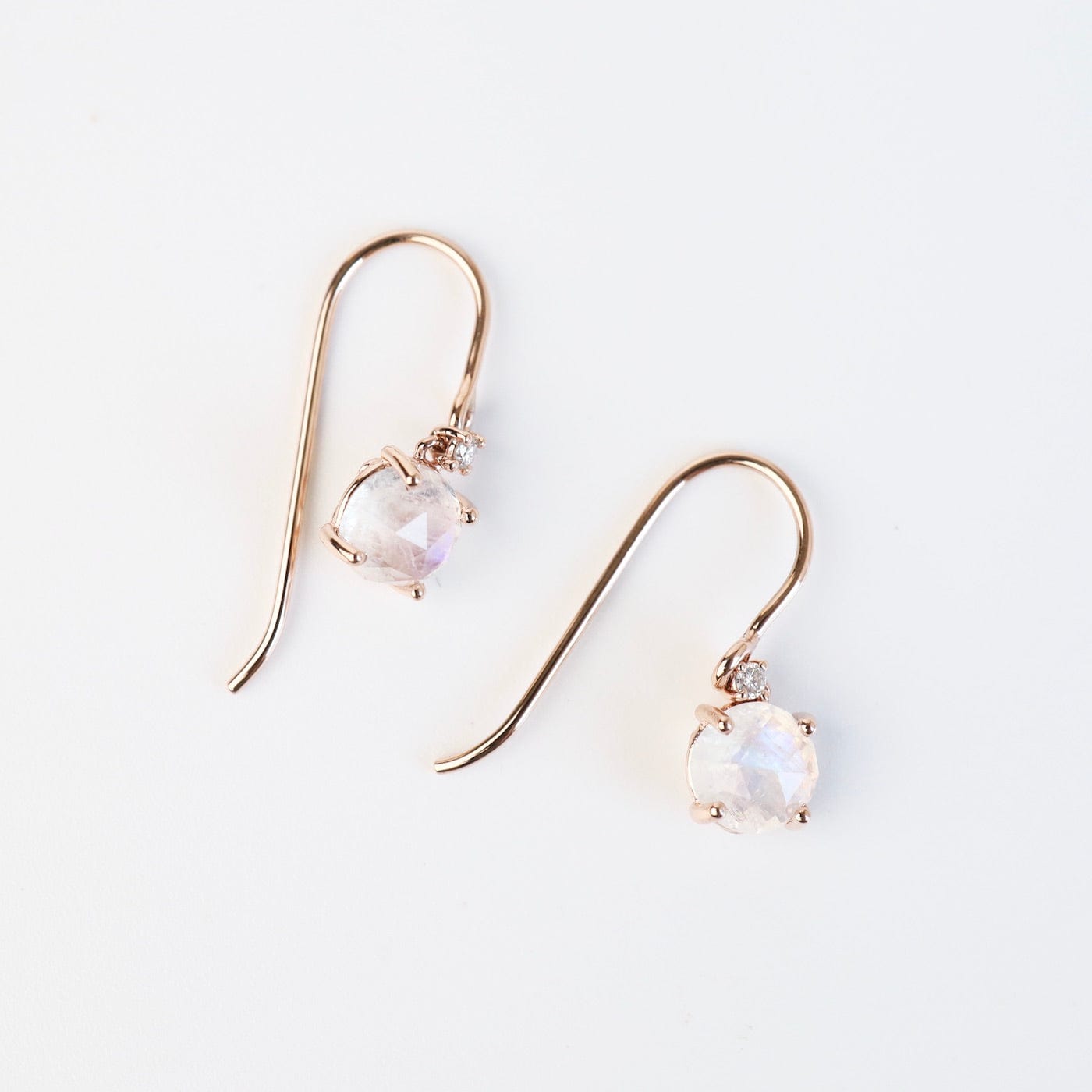 EAR-14K Rose Gold Round Rainbow Moonstone Drop Earrings