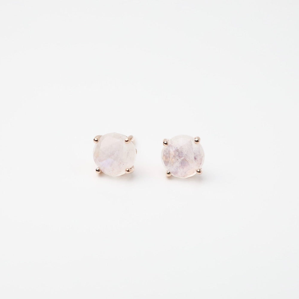 EAR-14K Rose Gold Round Rainbow Moonstone Post Earrings