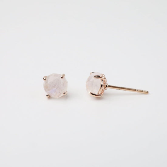 EAR-14K Rose Gold Round Rainbow Moonstone Post Earrings