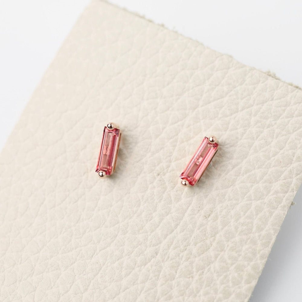 EAR-14K Rose Gold Salmon Topaz Baguette Earring