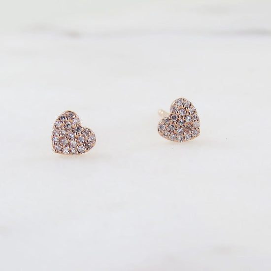 EAR-14K ROSE GOLD SMALL HEART PAVE POST EARRING