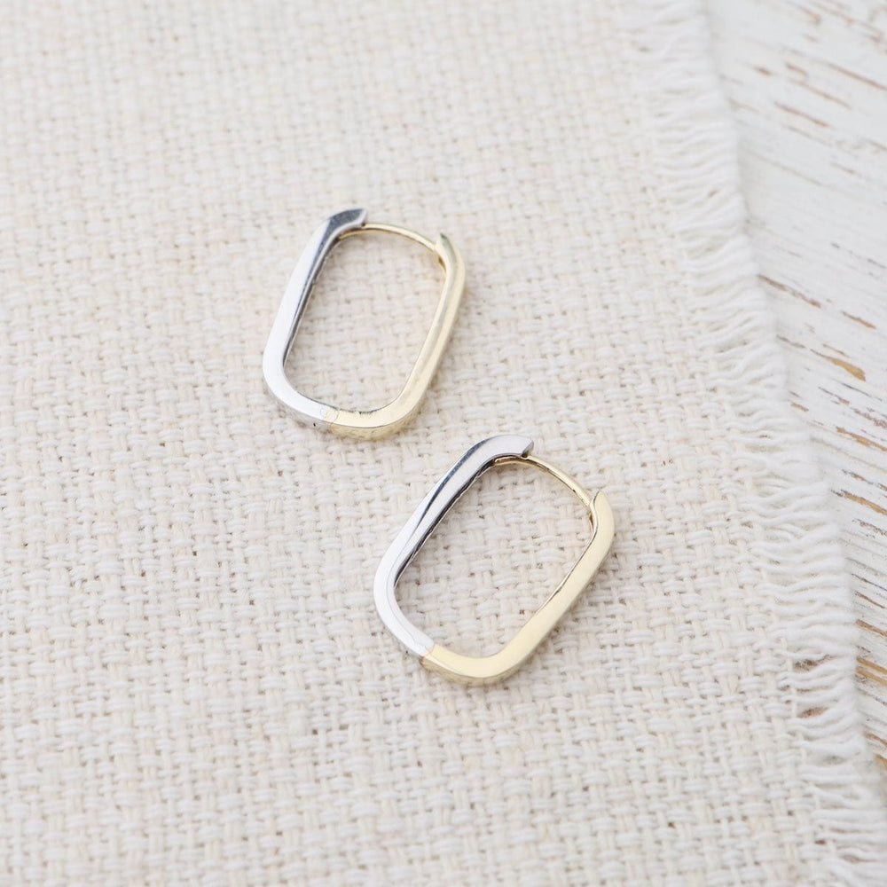 EAR-14K Thin Oval Reversible 14k Yellow & White Gold Huggies