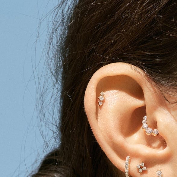 EAR-14K Timi Graduated Triple Lab Grown Diamond Bar Stud Earrings