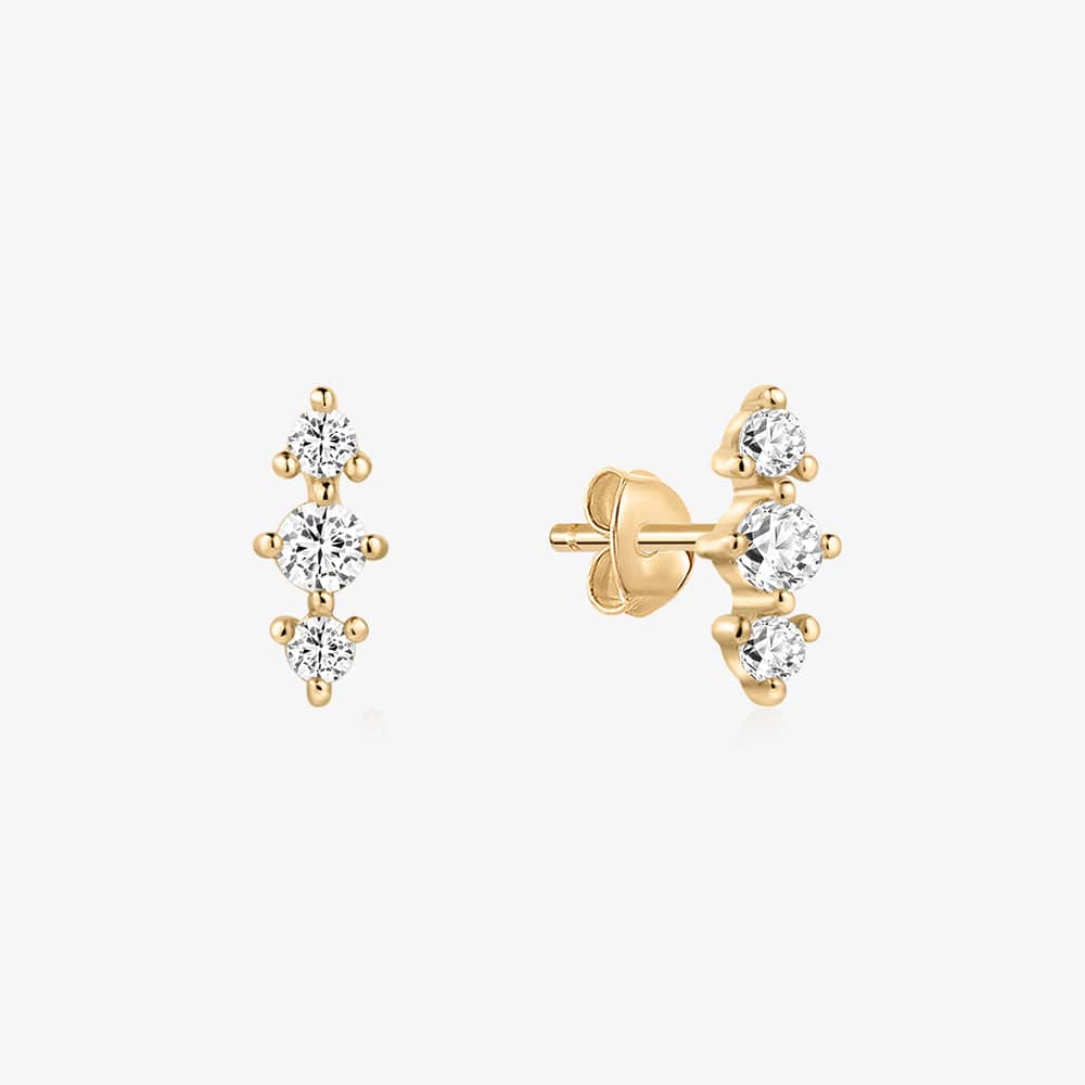 EAR-14K Timi Graduated Triple Lab Grown Diamond Bar Stud Earrings