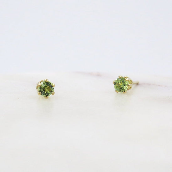 Load image into Gallery viewer, EAR-14K TINY PERIDOT POST EARRINS
