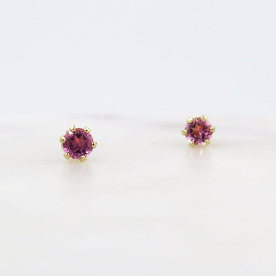 Load image into Gallery viewer, EAR-14K TINY PINK TOURMALINE POST EARRINGS
