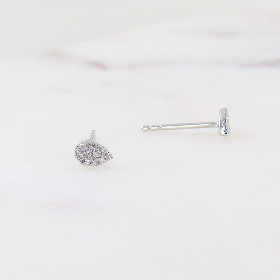 Load image into Gallery viewer, EAR-14K WHITE GOLD PEAR PAVE  POST EARRINGS

