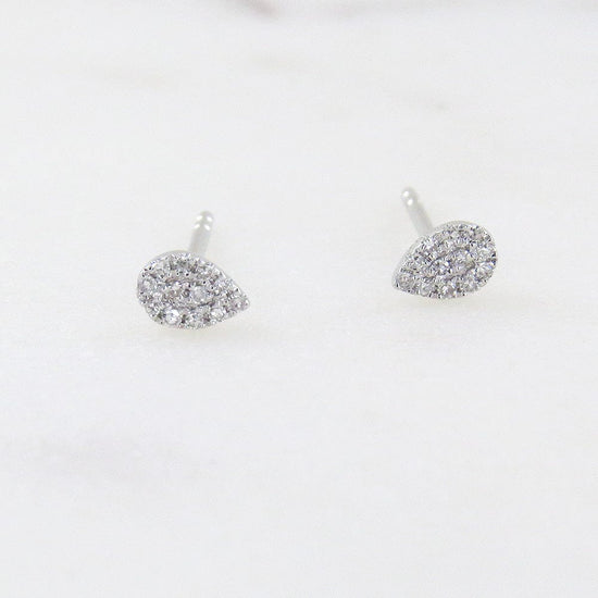 Load image into Gallery viewer, EAR-14K WHITE GOLD PEAR PAVE  POST EARRINGS
