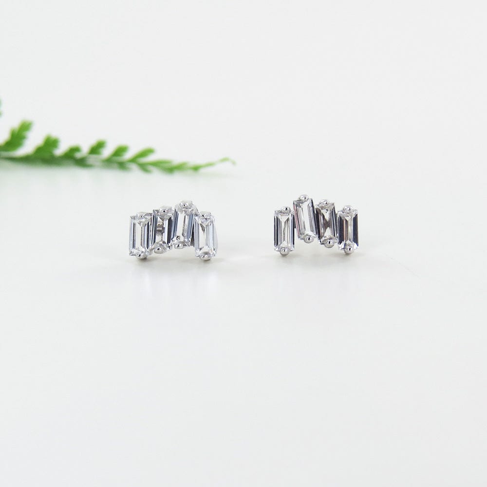 EAR-14K WHITE GOLD WHITE TOPAZ ZIG ZAG POST EARRINGS