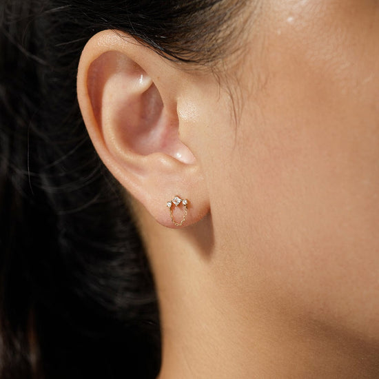 EAR-14K White Sapphire Drop Chain Stud Earring -SOLD AS A SINGLE