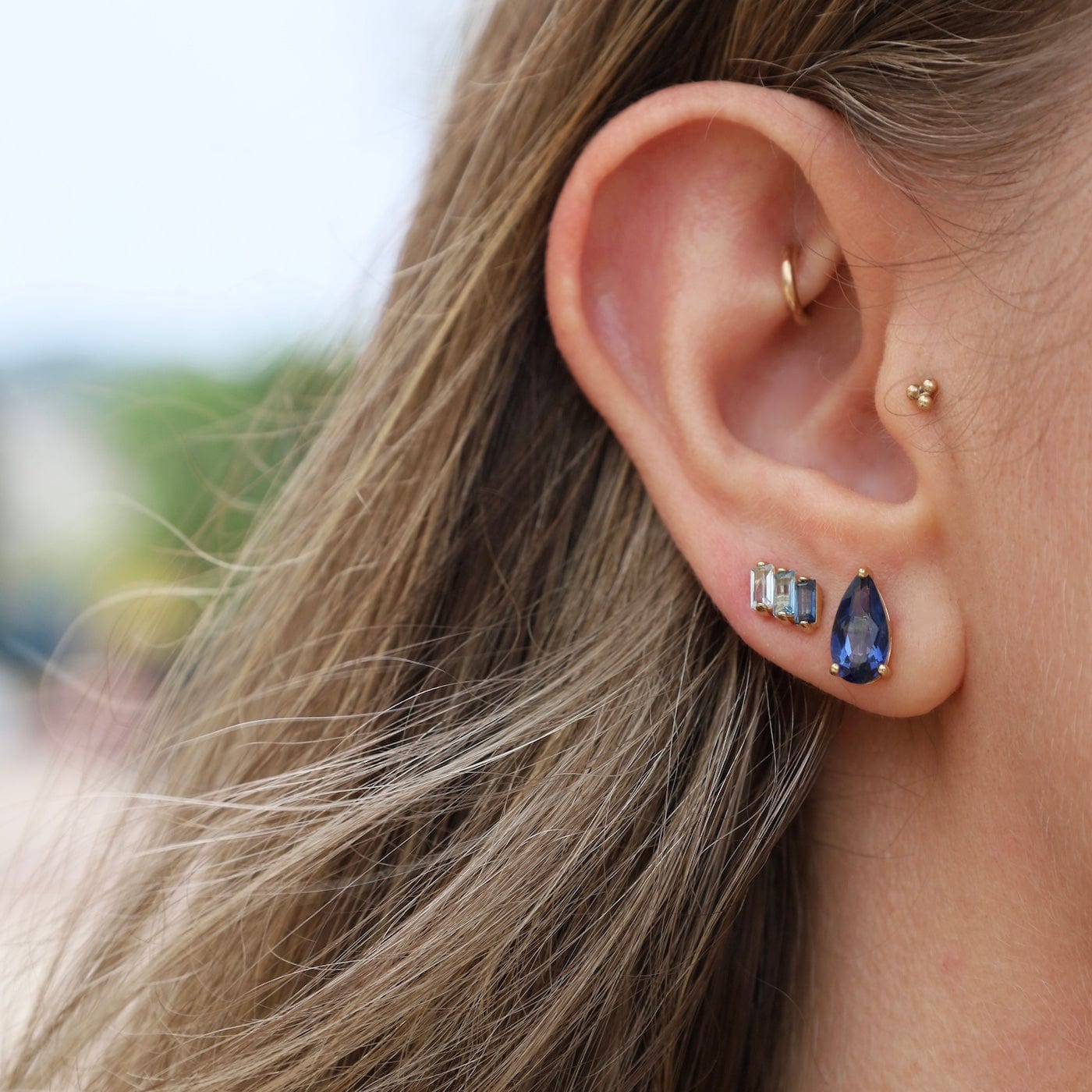 EAR-14K Yellow Gold Pear Shaped English Blue Topaz Earrings