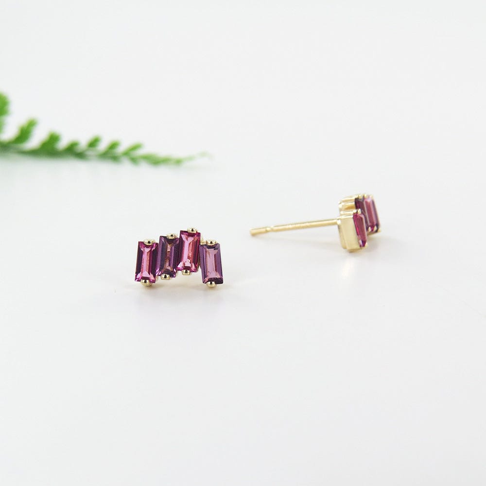 Load image into Gallery viewer, EAR-14K YELLOW GOLD PINK TOURMALINE AND RHODOLITE ZIG
