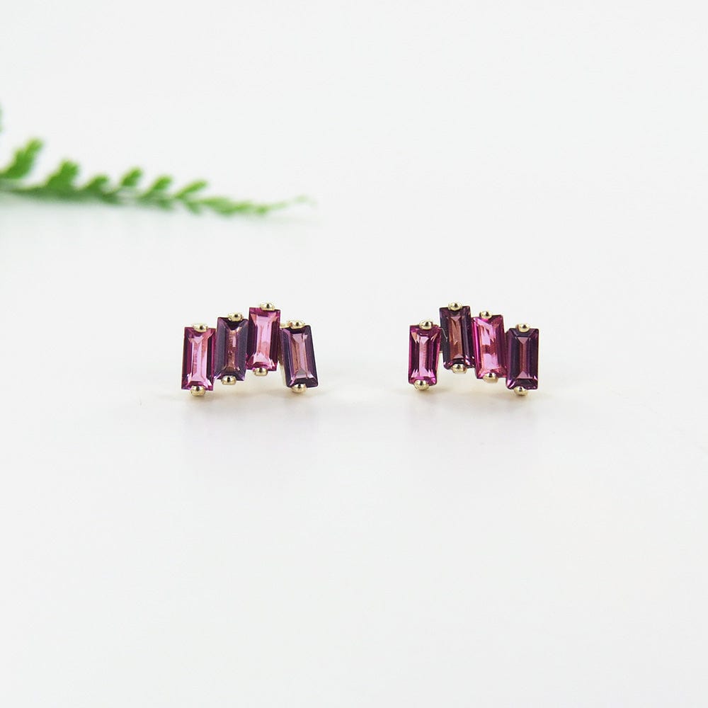 Load image into Gallery viewer, EAR-14K YELLOW GOLD PINK TOURMALINE AND RHODOLITE ZIG
