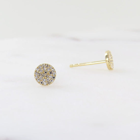 Load image into Gallery viewer, EAR-14K YELLOW GOLD ROUND PAVE POST EARRING
