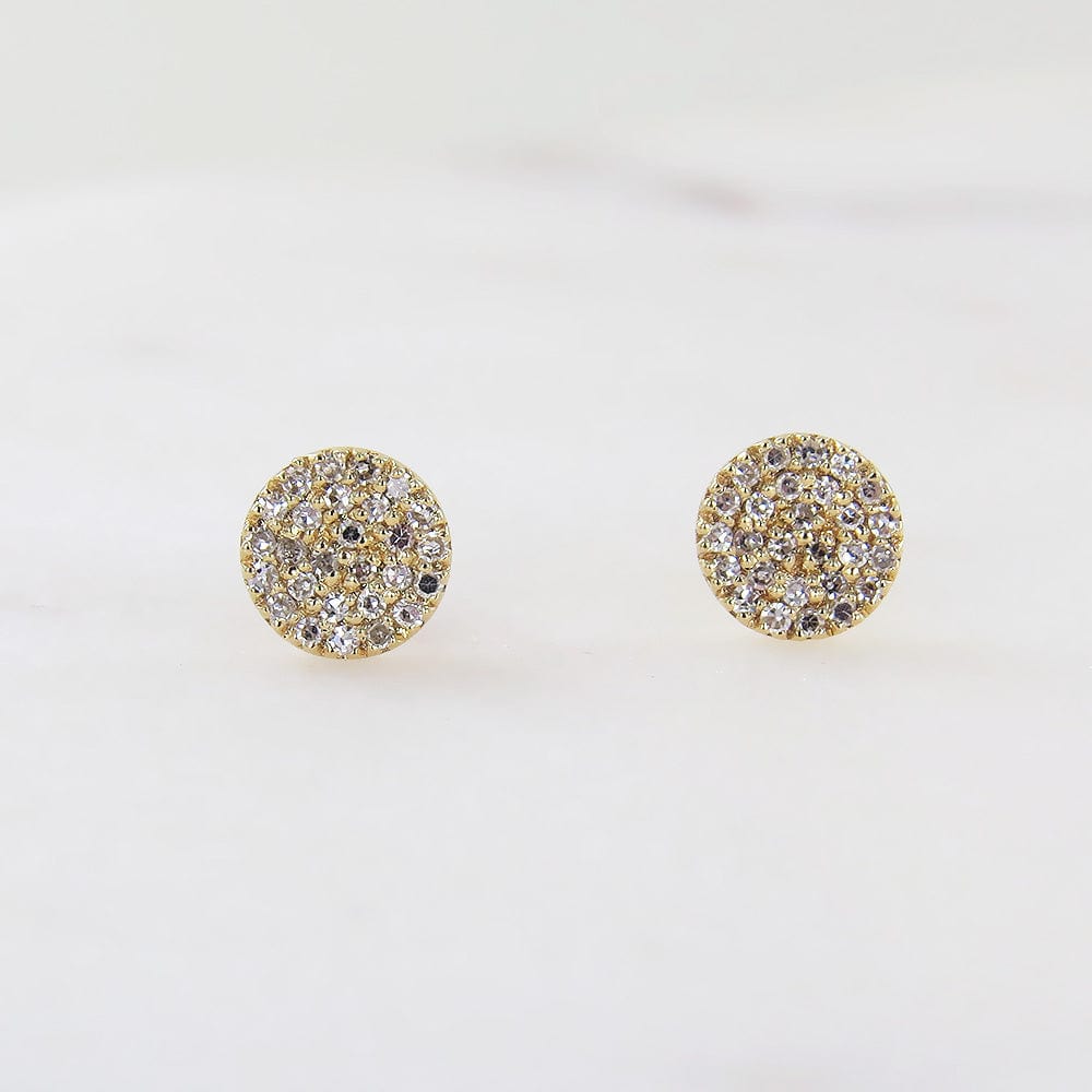 EAR-14K YELLOW GOLD ROUND PAVE POST EARRING