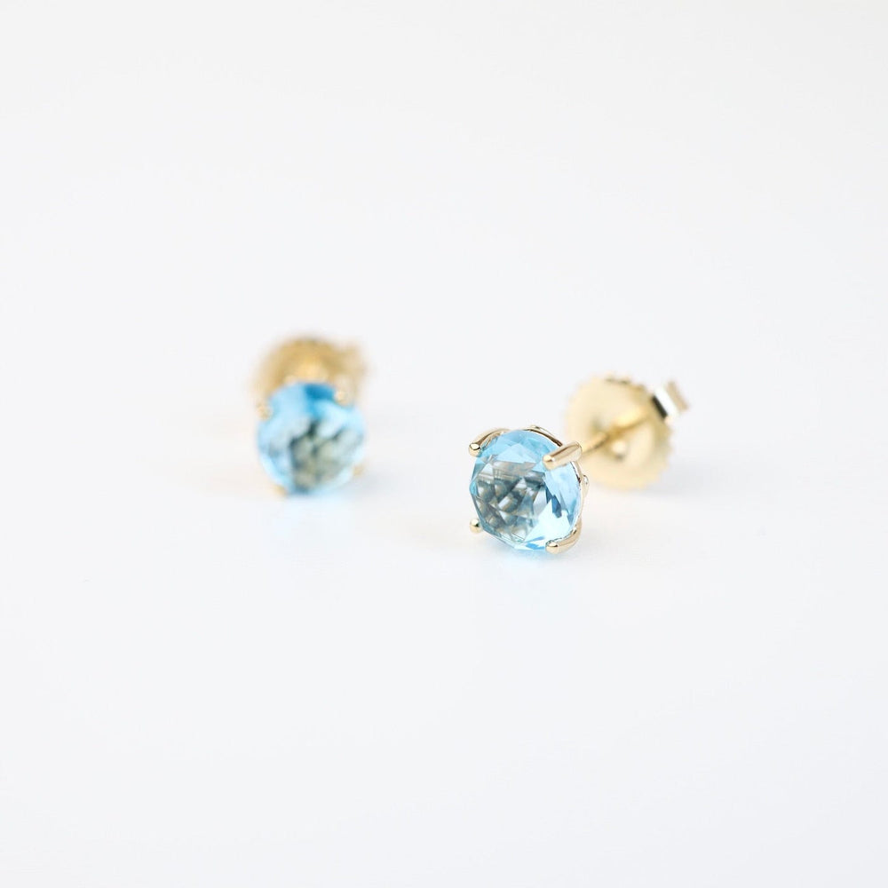 EAR-14K Yellow Gold Round Swiss Blue Topaz Post Earrings