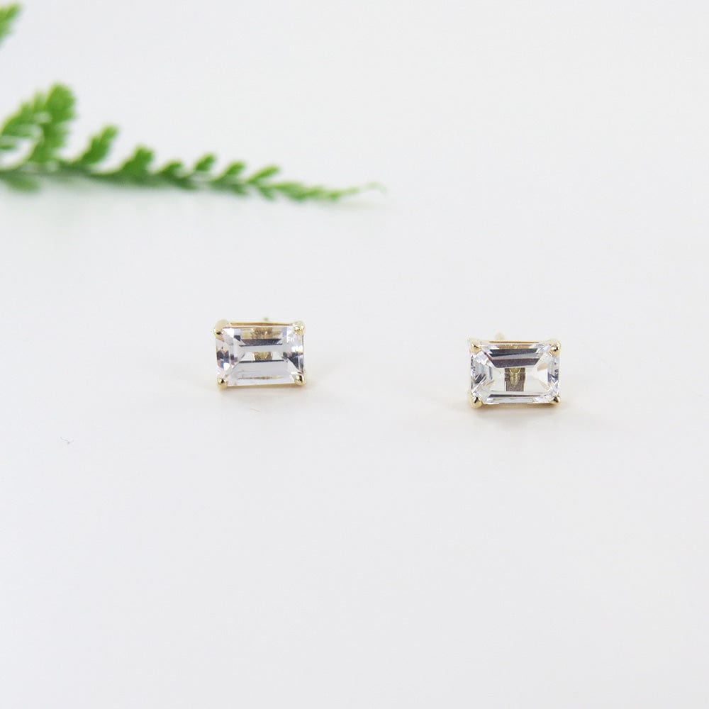 EAR-14K YELLOW GOLD WHITE TOPAZ EARRINGS