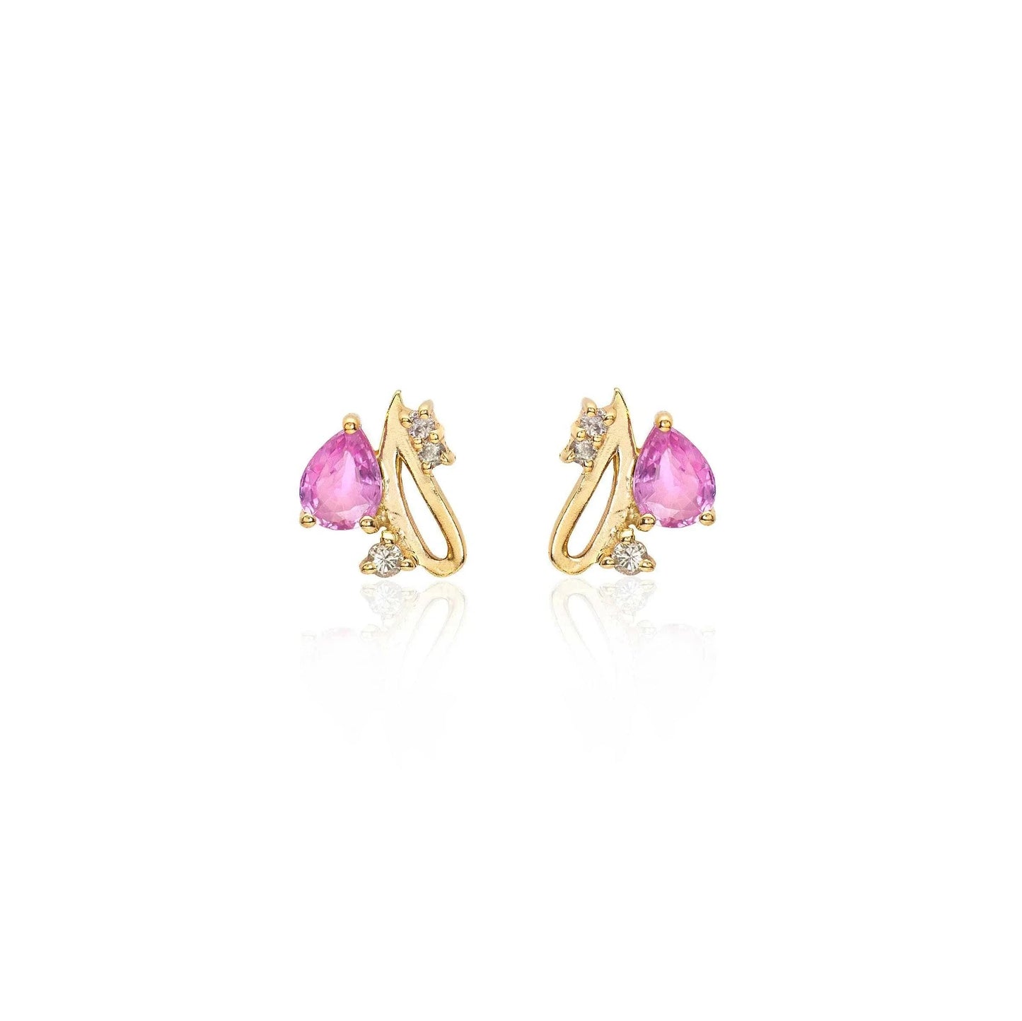 EAR-18K 18k Gold Davaki Studs -  Pink Sapphire Teardrop with White Diamonds