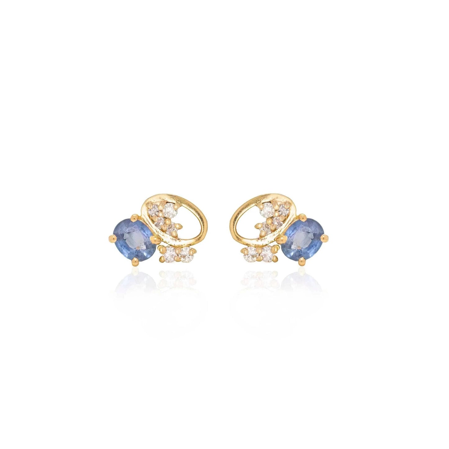 EAR-18K 18k Gold Kybele Studs - Blue Sapphire & Diamonds