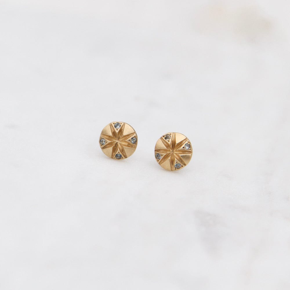 EAR-18K 18k Gold Round Stud Earrings with Sapphires