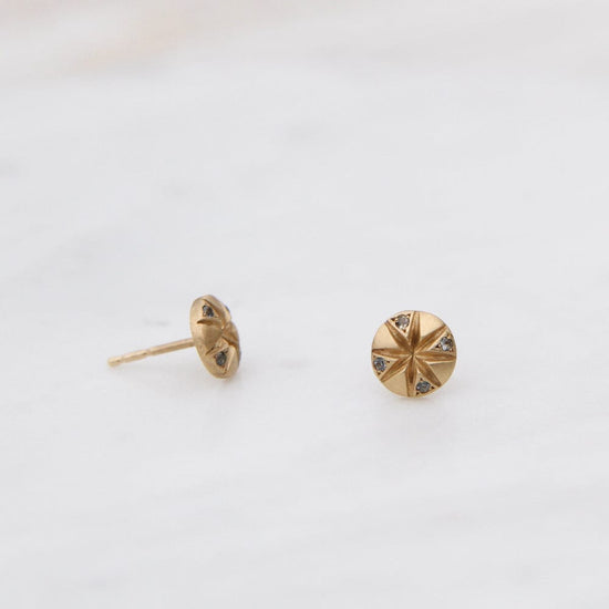 EAR-18K 18k Gold Round Stud Earrings with Sapphires