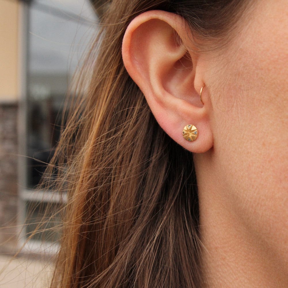 EAR-18K 18k Gold Round Stud Earrings with Sapphires