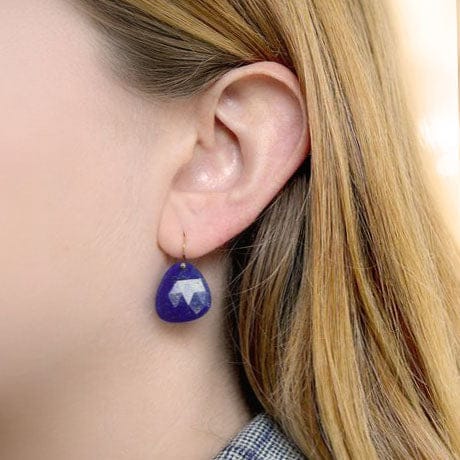 EAR-18K 18K Yellow Gold Trillium Drop Earrings - Lapis