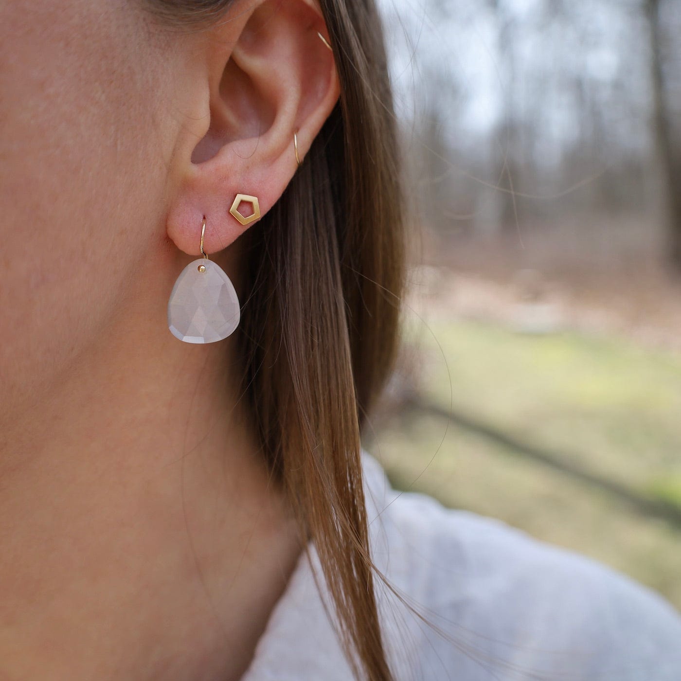 EAR-18K 18k Yellow Gold Trillium Drop Earrings - Moonstone