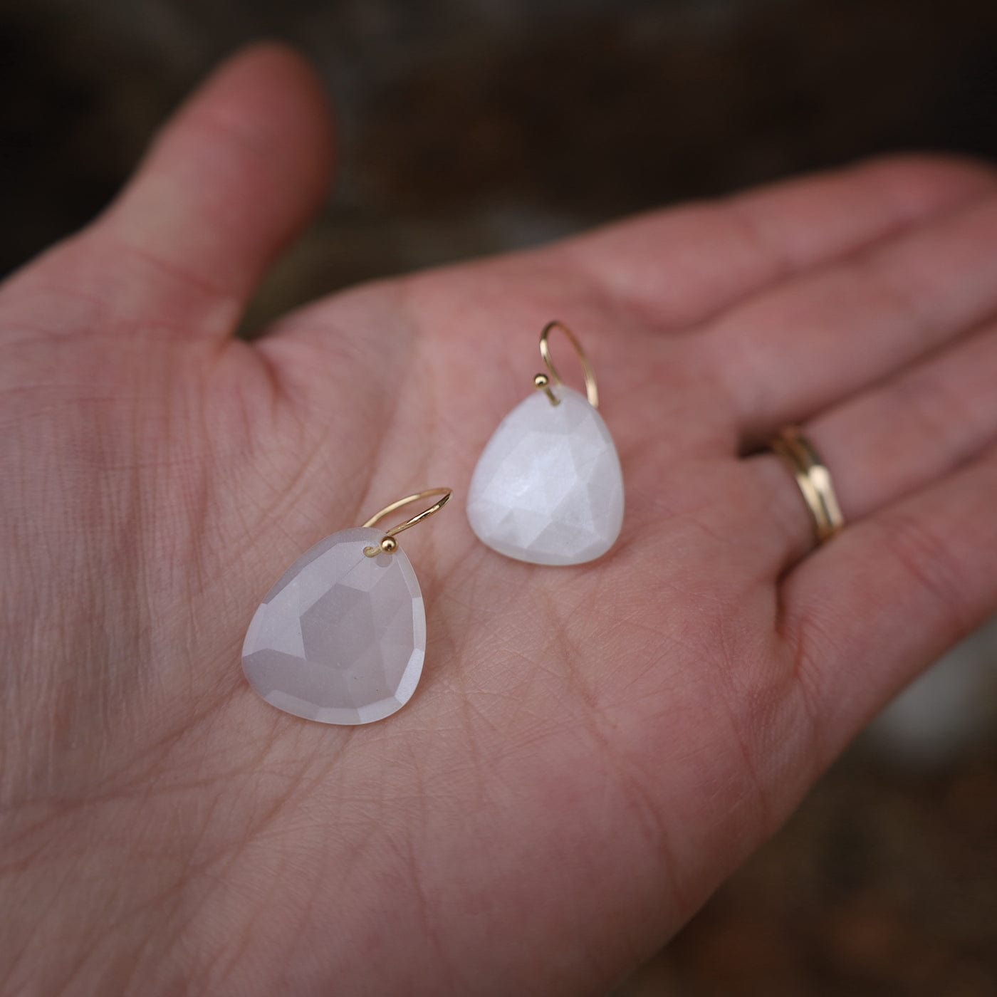 EAR-18K 18k Yellow Gold Trillium Drop Earrings - Moonstone