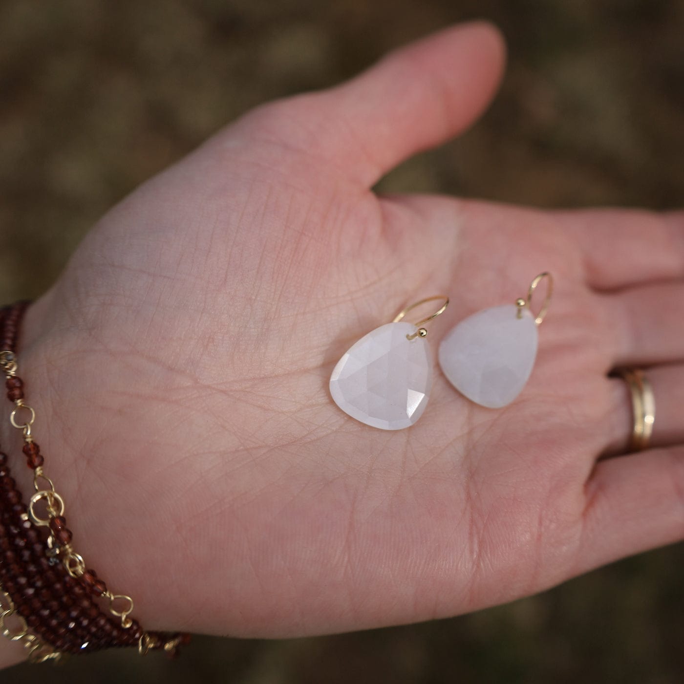 EAR-18K 18k Yellow Gold Trillium Drop Earrings - Moonstone
