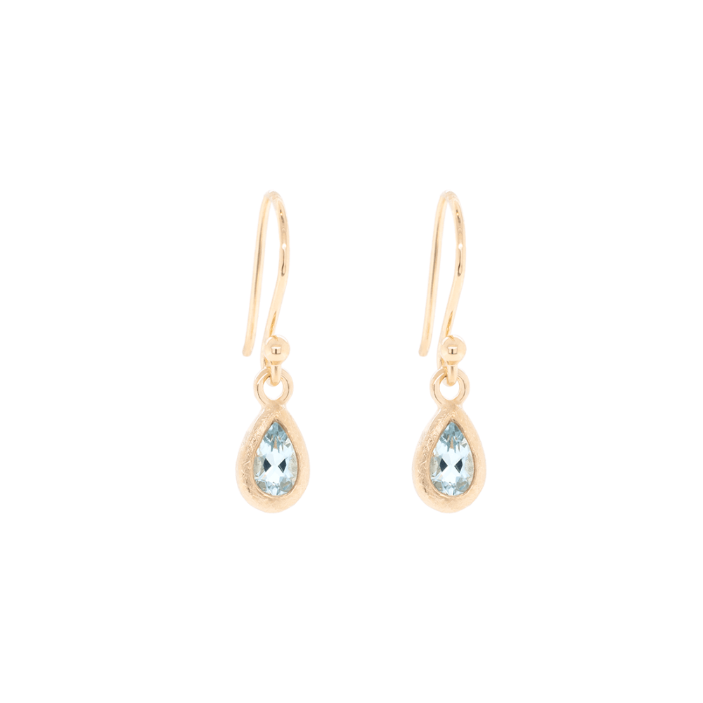 EAR-18K Boulder Bezel Pear Aquamarine Drop Earrings