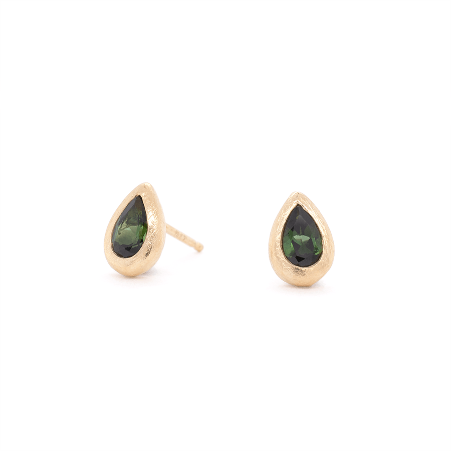 EAR-18K 'Boulder' Bezel Pear Green Tourmaline Stud Earrings