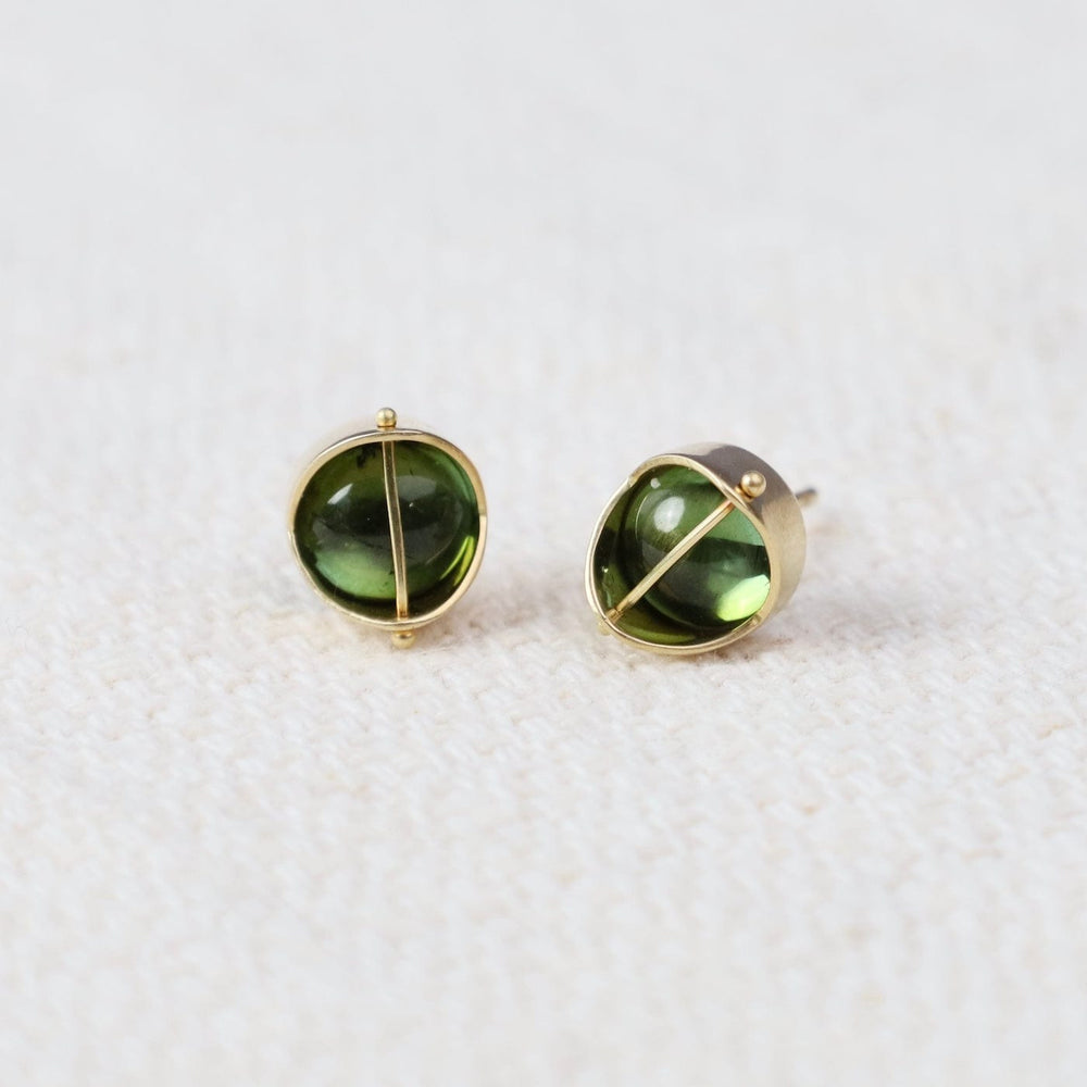 EAR-18K Captured Green Tourmaline Studs