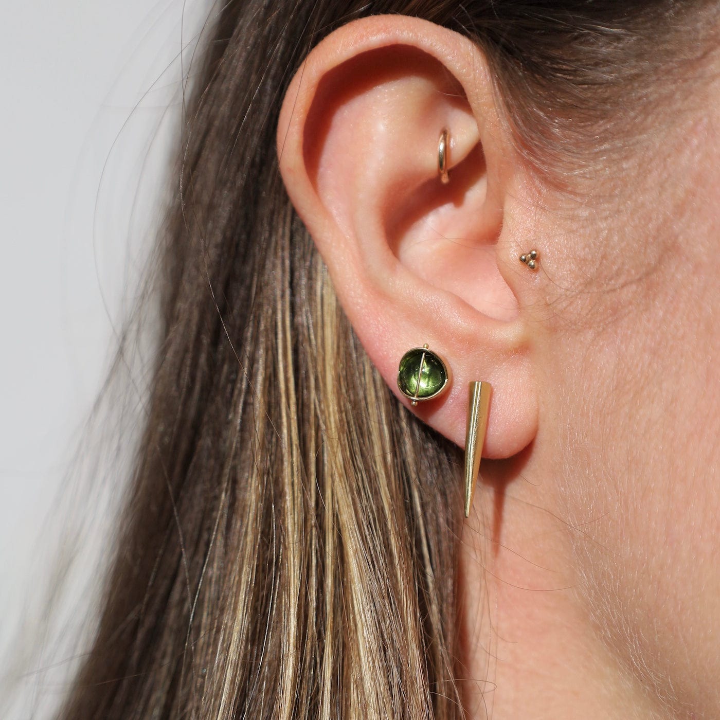 EAR-18K Captured Green Tourmaline Studs