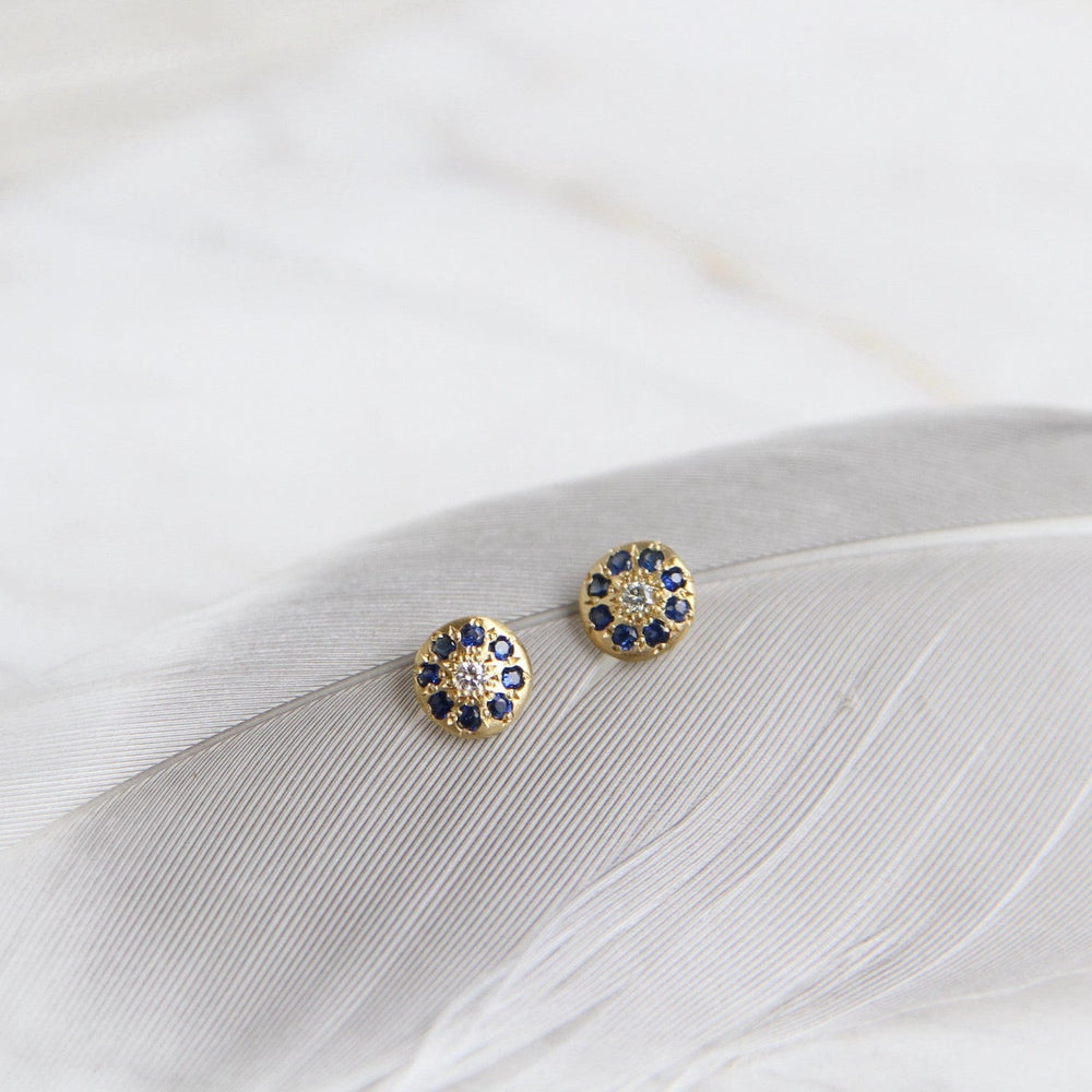 EAR-18K Charm Stud Earrings in Sapphire & Diamond