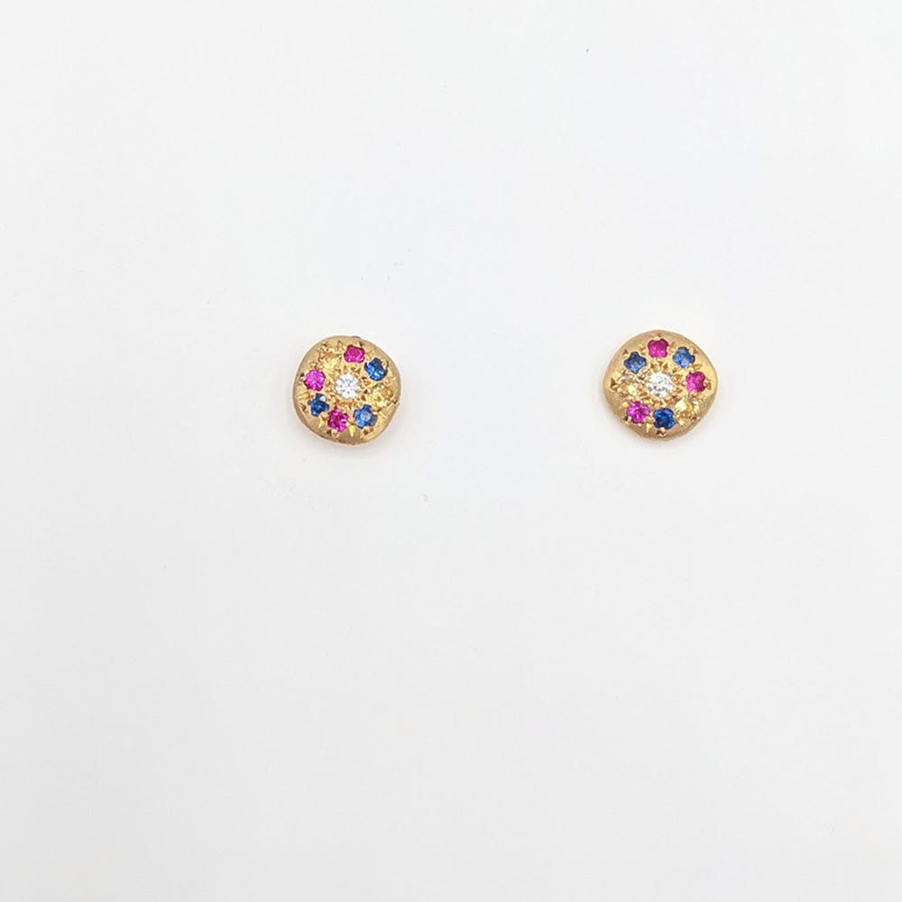 EAR-18K CHARM STUDS MULTI SAPPHIRE