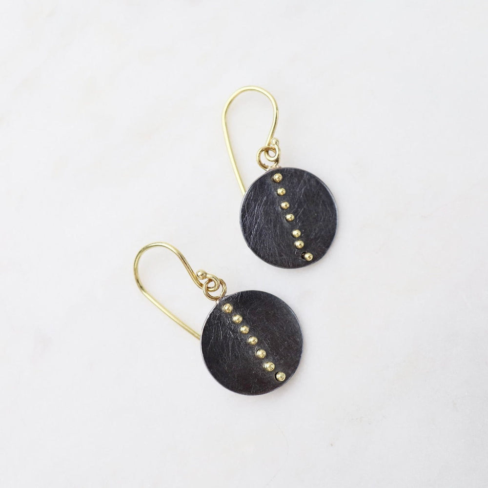 EAR-18K Disc Earrings in Oxidized Silver & 18k Gold Kinetic Dots