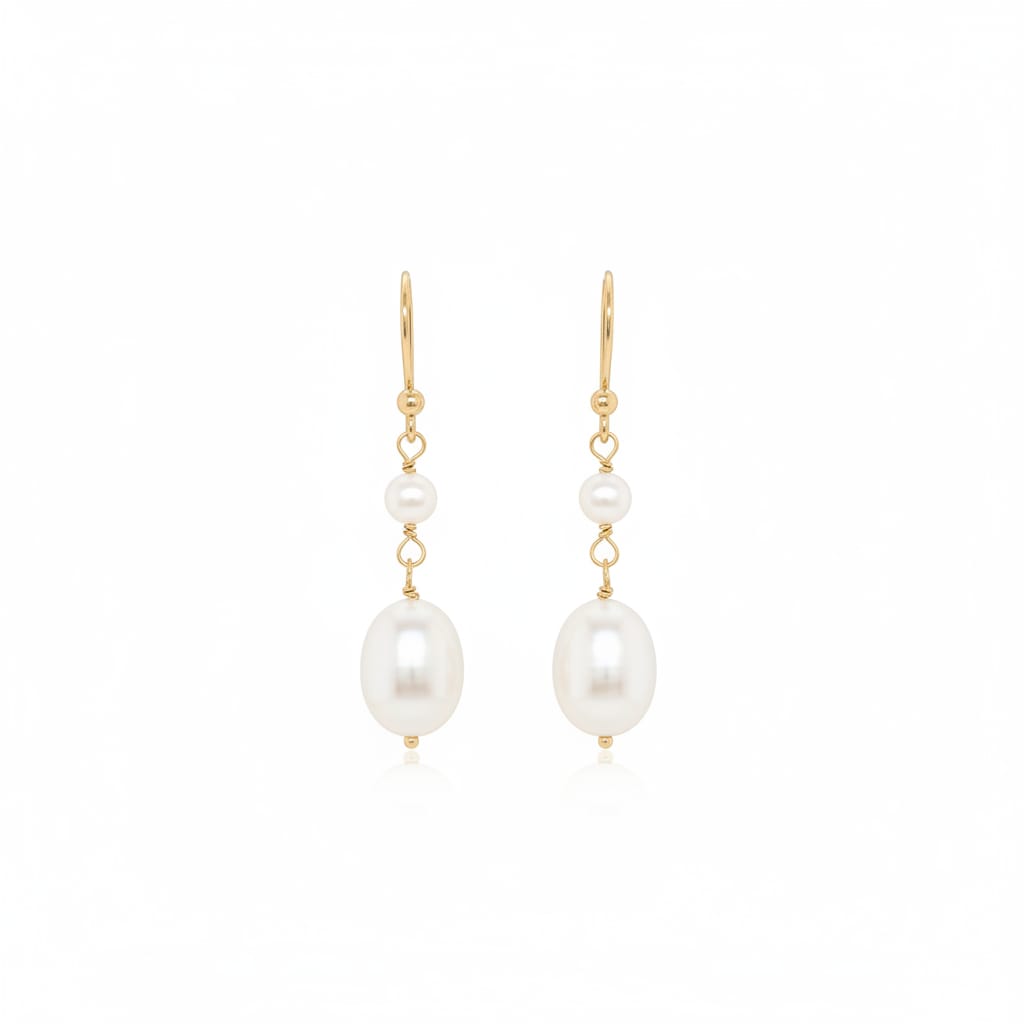EAR-18K Double Oval Pearl Drop Earrings