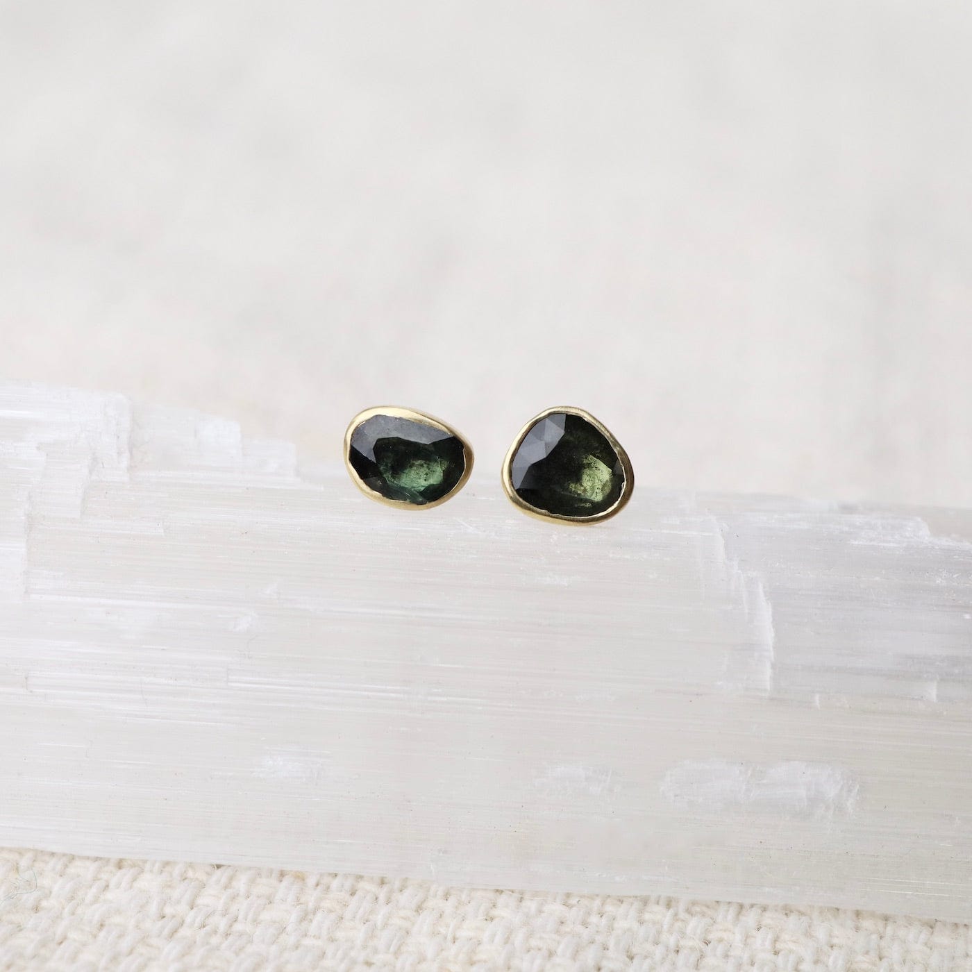 EAR-18K Freeform Dark Green/Blue Sapphire Post Earrings