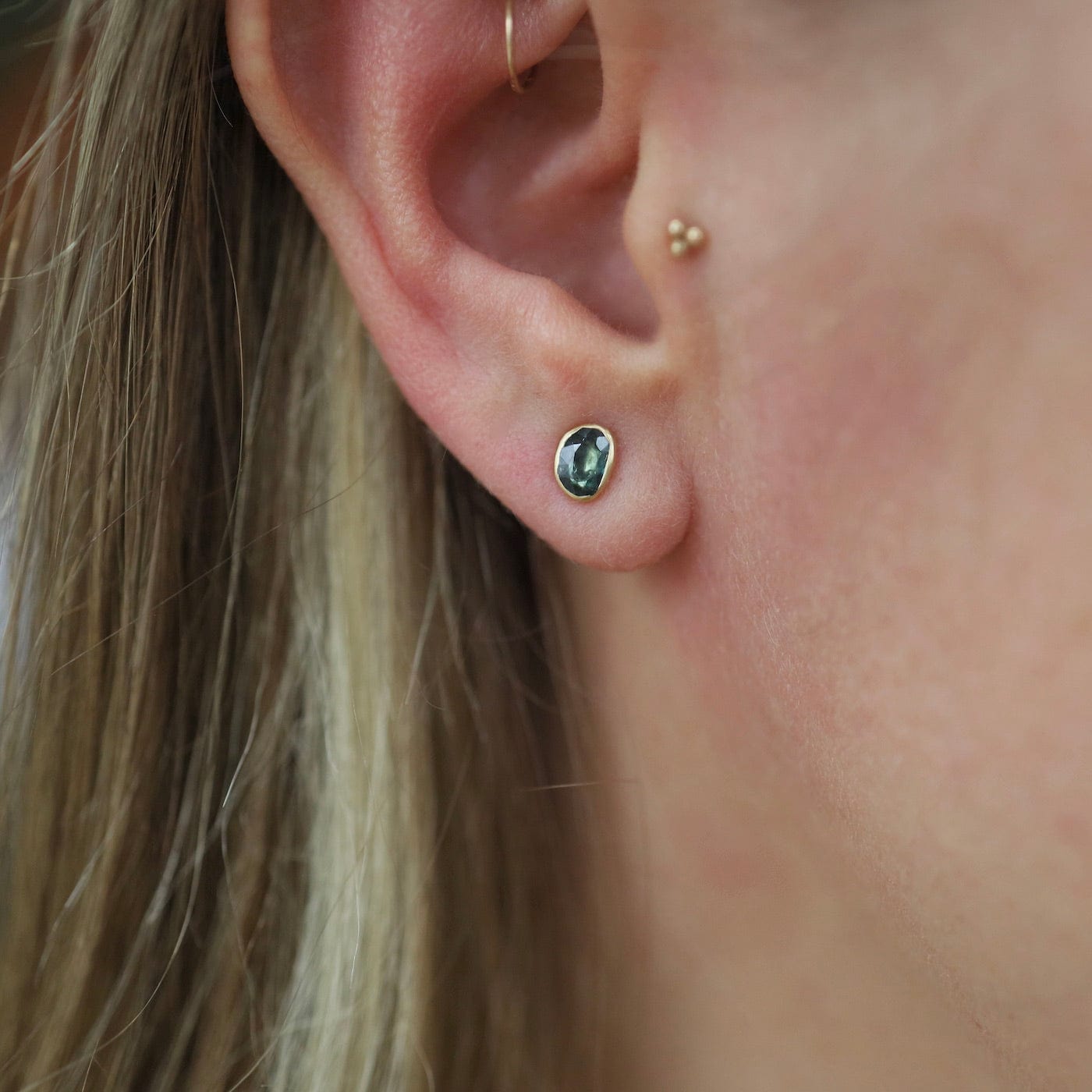EAR-18K Freeform Dark Green/Blue Sapphire Post Earrings