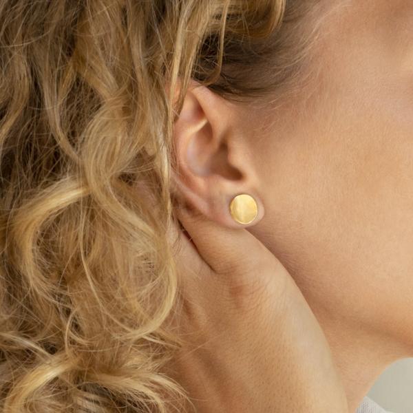 EAR-18K Hammered Concave Gold Disc Earrings