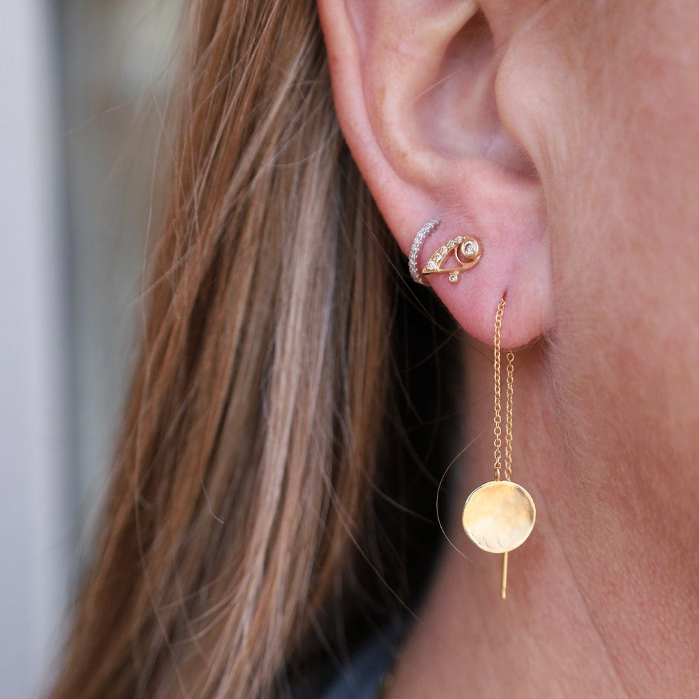 EAR-18K Hammered Disc Drop Threader Earrings