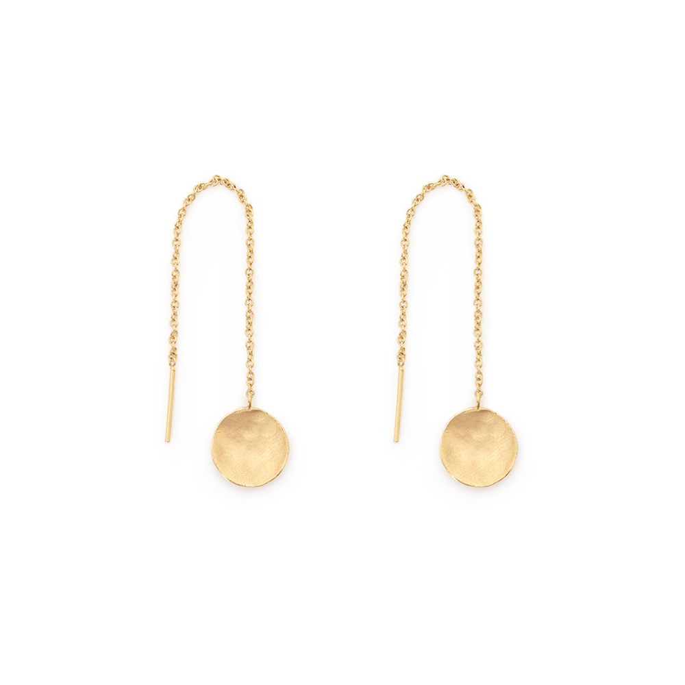 EAR-18K Hammered Disc Drop Threader Earrings