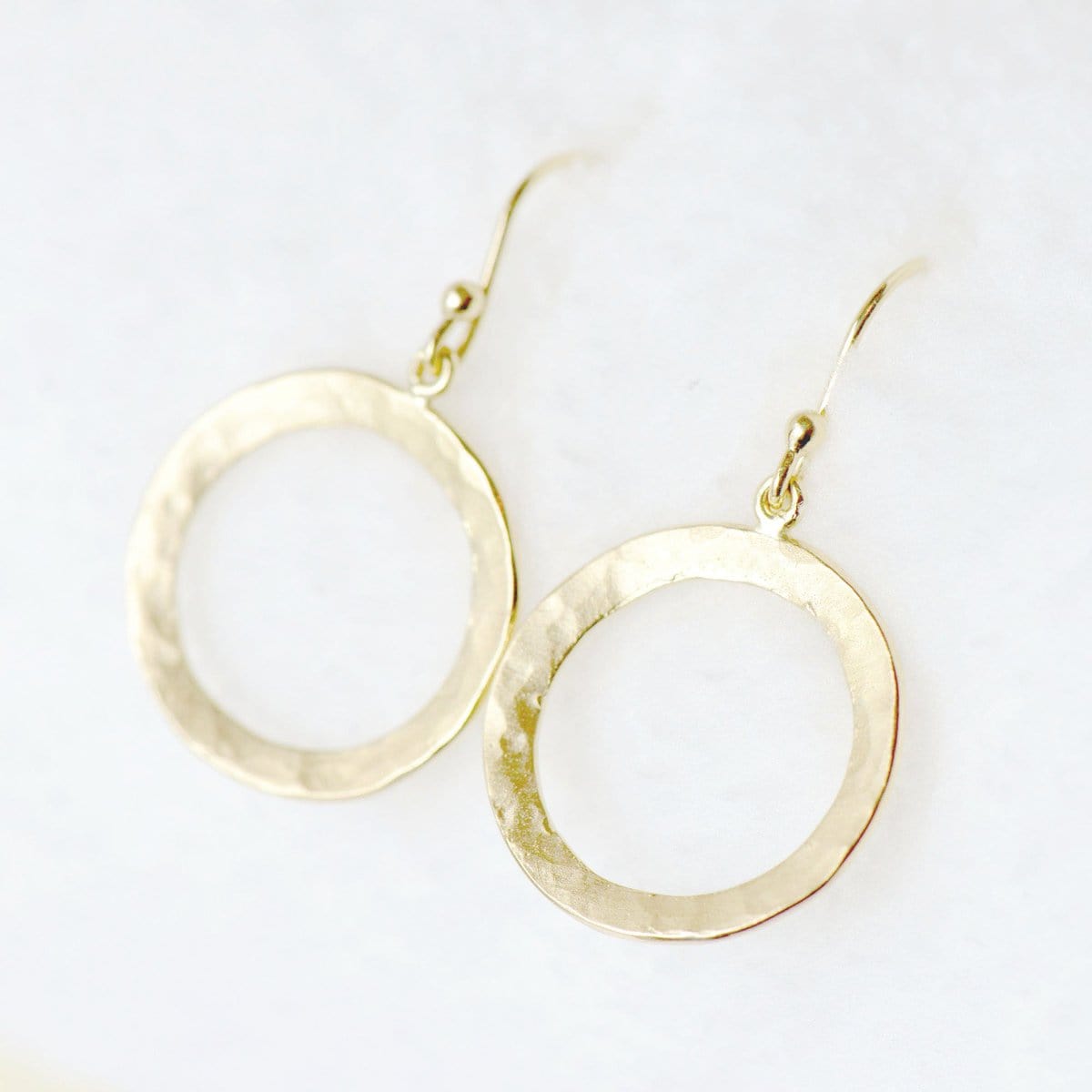 EAR-18K Hammered Open Disc Hook Earrings