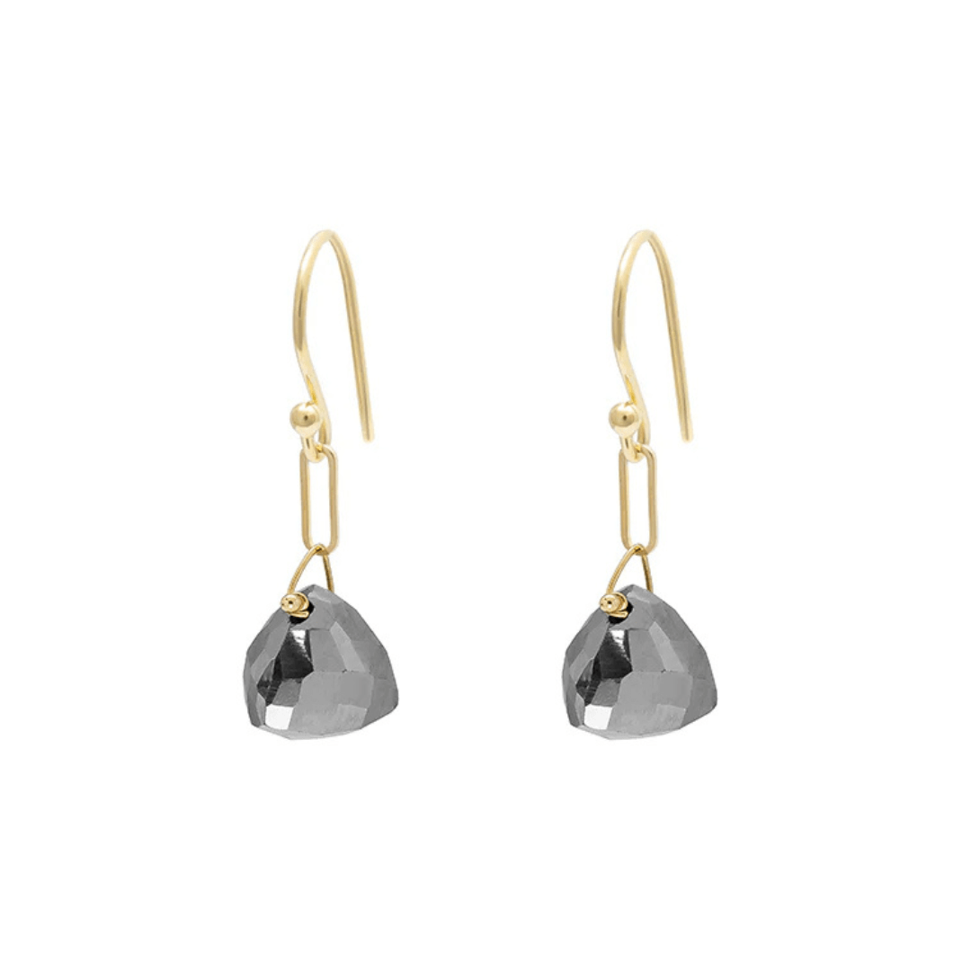 EAR-18K Hematite Gemstone Paperclip Earrings