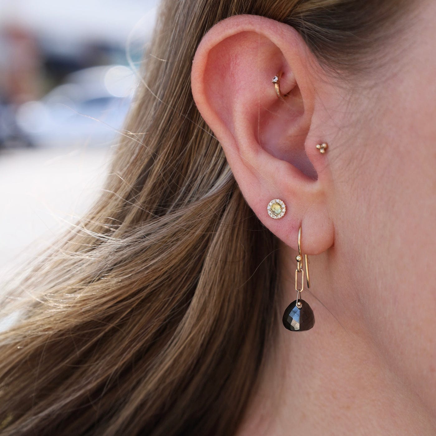 EAR-18K Hematite Gemstone Paperclip Earrings