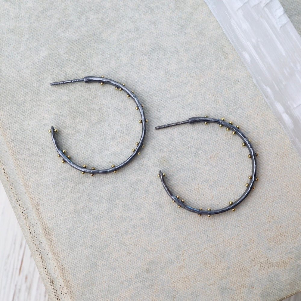 
                  
                    EAR-18K Medium Scattered Dot Hoops - Oxidized Silver with 18k Gold Dots
                  
                