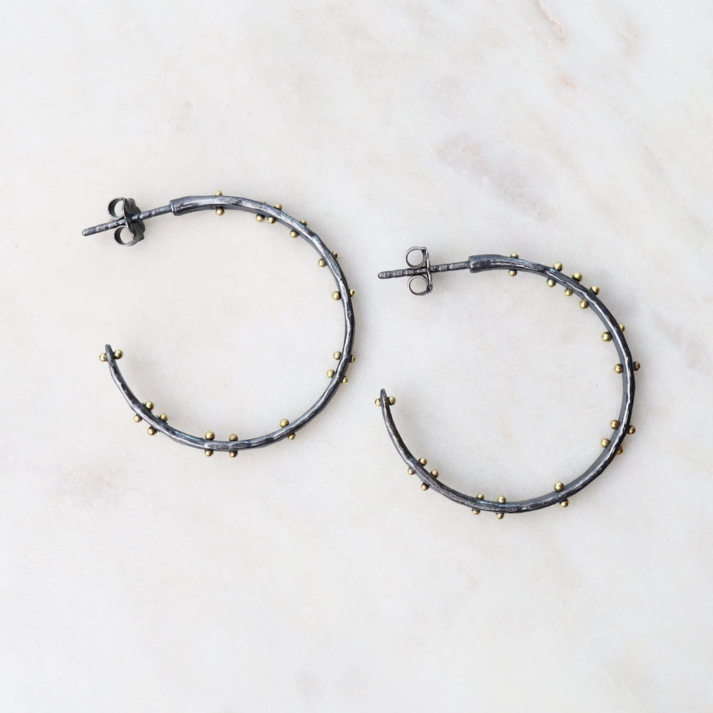 
                  
                    EAR-18K Medium Scattered Dot Hoops - Oxidized Silver with 18k Gold Dots
                  
                