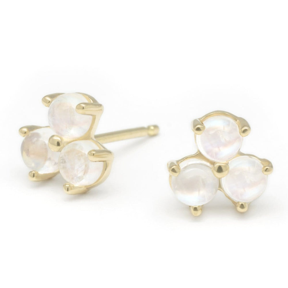 EAR-18K Mini Trillium Gemstone Stud Earrings ~ Moonstone